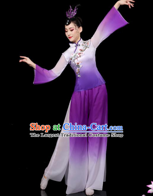 Chinese Traditional Fan Dance Purple Outfits New Year Drum Dance Costumes Yangko Performance Apparels Folk Dance Clothing