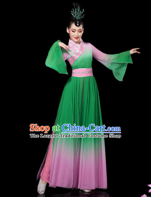 China Woman Performance Clothing Classical Dance Garment Costumes Umbrella Dance Dress Palace Fan Dance Green Outfits