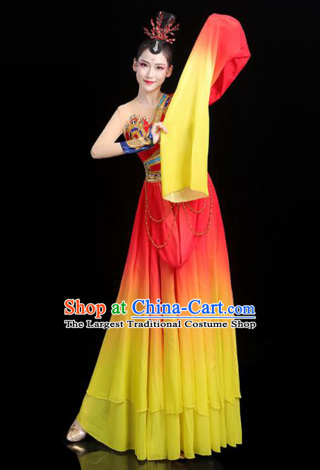 China Jinghong Dance Outfits Woman Performance Clothing Classical Dance Garment Costumes Umbrella Dance Red Dress