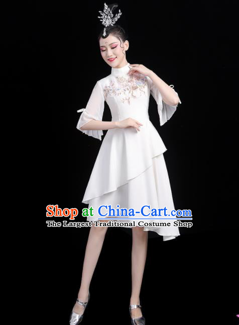 Professional China Modern Dance Clothing Opening Dance White Dress Women Group Dance Costumes Chorus Performance Garments