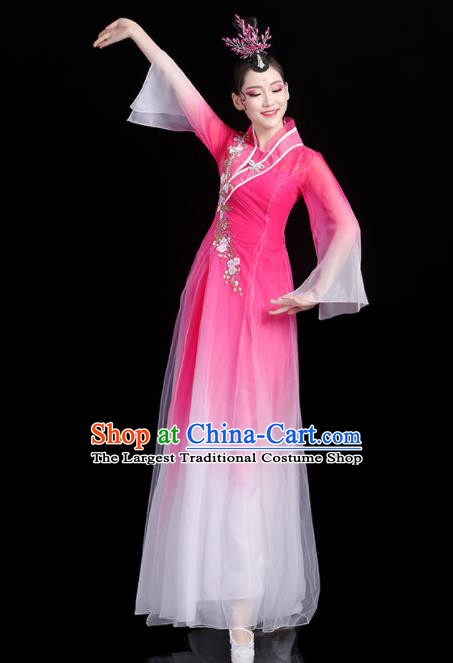 China Umbrella Dance Pink Dress Fan Dance Outfits Woman Performance Clothing Classical Dance Garment Costumes