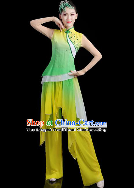 Chinese Female Drum Dance Costumes Yangko Performance Apparels Folk Dance Clothing Traditional Fan Dance Green Outfits