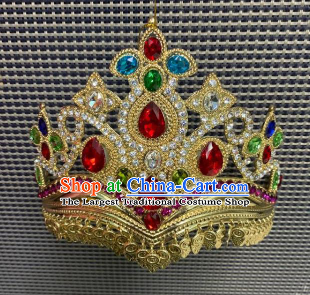 Chinese Traditional Uyghur Nationality Folk Dance Golden Royal Crown Uighur Minority Performance Hair Jewelry Ethnic Woman Hair Accessories