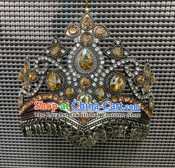 Chinese Ethnic Woman Hair Accessories Traditional Uyghur Nationality Folk Dance Royal Crown Uighur Minority Performance Hair Jewelry