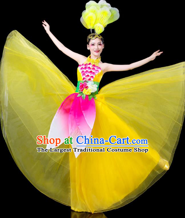 Professional China Modern Dance Clothing Spring Festival Gala Opening Dance Yellow Dress Women Peony Dance Costume Chorus Performance Garments