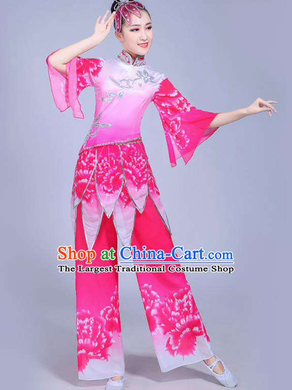 Chinese Yangko Performance Apparels Women Group Square Dance Clothing Traditional Fan Dance Pink Outfits Yangge Dance Costumes