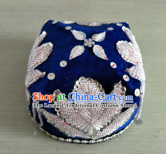 Chinese Xinjiang Minority Folk Dance Headdress Ethnic Male Performance Headwear Uyghur Nationality Embroidered White Beads Hat