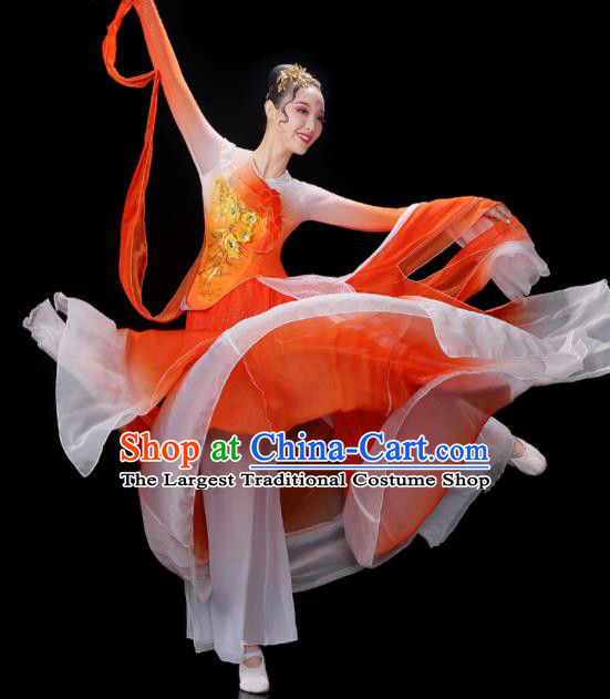 China Umbrella Dance Garment Costumes Palace Fan Dance Orange Dress Outfits Woman Jasmine Flower Dancewear Classical Dance Clothing