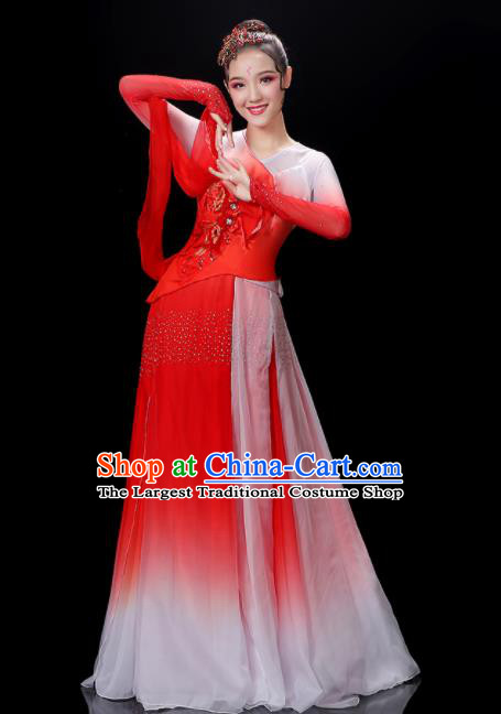 China Classical Dance Clothing Umbrella Dance Garment Costumes Palace Fan Dance Red Dress Outfits Woman Jasmine Flower Dancewear