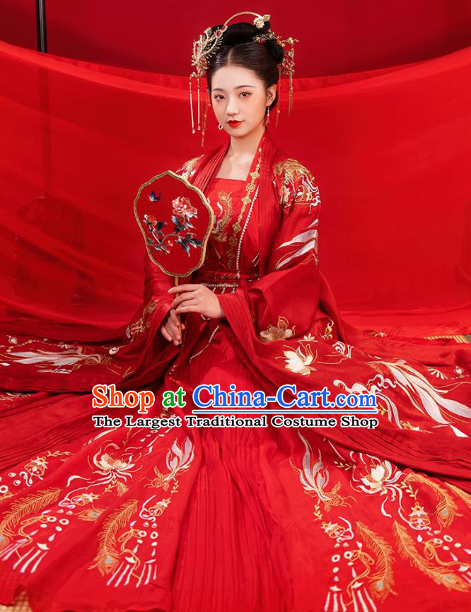 China Traditional Wedding Red Hanfu Dress Song Dynasty Princess Historical Clothing Ancient Nobility Lady Garment Costumes Full Set