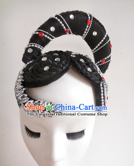 China Ewenki Nationality Dance Hair Accessories Folk Dance Hair Crown Ethnic Dance Wigs Chignon