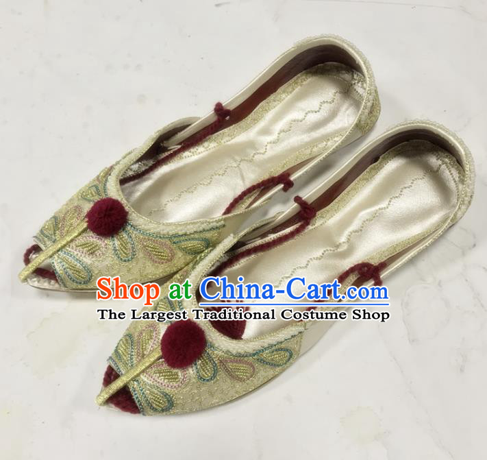 Handmade India Female Yellow Leather Shoes Indian Folk Dance Shoes Embroidery Shoes Asian Nepal Shoes