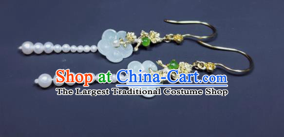 Handmade Chinese Song Dynasty Princess Eardrop Traditional Ear Accessories National Pearls Earrings Cheongsam Jade Plum Ear Jewelry