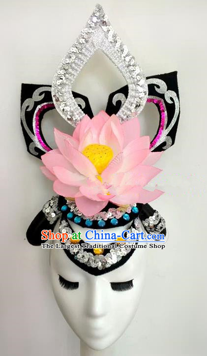 China Lotus Dance Headpiece Women Opening Dance Hair Crown Classical Dance Hat Yangko Dance Hair Accessories