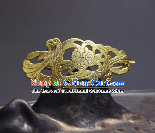 Chinese Ancient Empress Hairpin Traditional Hair Accessories Handmade Qing Dynasty Queen Golden Phoenix Hair Stick