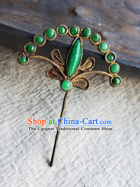 Chinese Handmade Qing Dynasty Imperial Consort Hair Stick Ancient Empress Hairpin Traditional Court Jadeite Hair Accessories