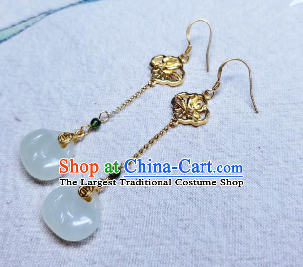 Handmade Chinese Cheongsam Ear Accessories National Hetian Jade Earrings Traditional Ear Jewelry Song Dynasty Eardrop