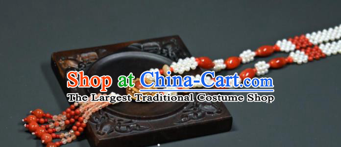 China Ancient Palace Lady Necklace Accessories Qing Dynasty Empress Necklet Handmade Pearls Jewelry