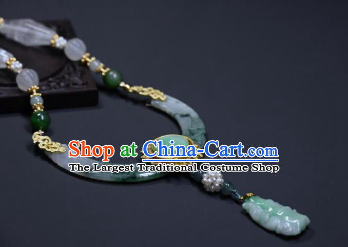 China Ancient Princess Necklace Accessories Qing Dynasty Empress Necklet Handmade Jade Carving Jewelry