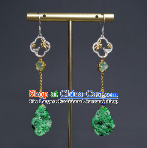 Handmade Chinese National Earrings Traditional Cheongsam Ear Jewelry Qing Dynasty Eardrop Jadeite Carving Ear Accessories