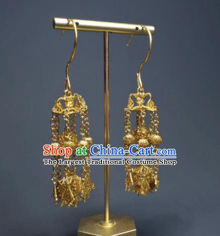 Handmade Chinese Traditional Ear Accessories National Golden Lantern Earrings Cheongsam Ear Jewelry Qing Dynasty Court Tassel Eardrop