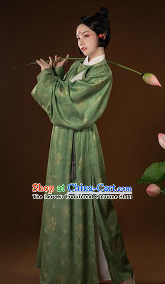 China Tang Dynasty Historical Clothing Ancient Swordsman Garment Costume Traditional Civilian Hanfu Green Round Collar Robe