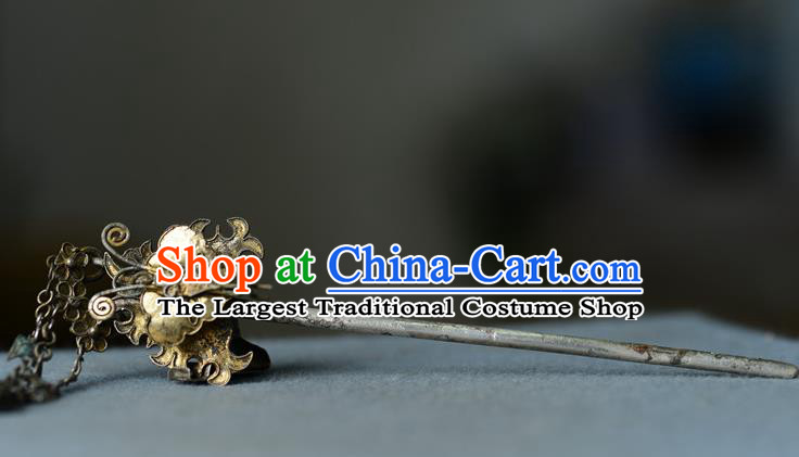 Chinese Ancient Empress Silver Butterfly Hairpin Traditional Vintage Hair Accessories Handmade Qing Dynasty Tassel Hair Stick