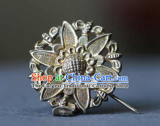 Chinese Handmade Qing Dynasty Vintage Hair Stick Ancient Empress Silver Sunflower Hairpin Traditional Court Hair Accessories