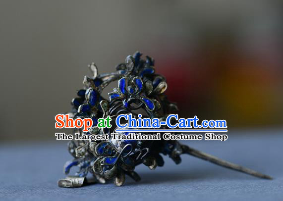 Chinese Traditional Court Woman Hair Accessories Handmade Qing Dynasty Cloisonne Hair Stick Ancient Empress Silver Hairpin