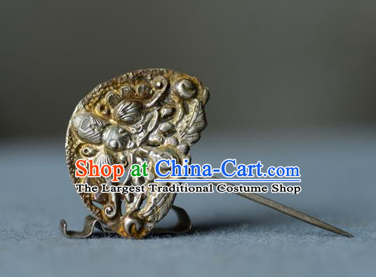 Chinese Ancient Court Woman Silver Carving Hairpin Traditional Qipao Hair Accessories Handmade Qing Dynasty Imperial Consort Hair Stick