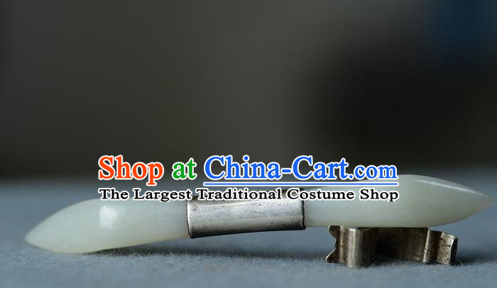 Chinese Handmade Qing Dynasty Imperial Consort Hair Crown Ancient Court Woman Silver Hairpin Traditional Hetian Jade Hair Accessories