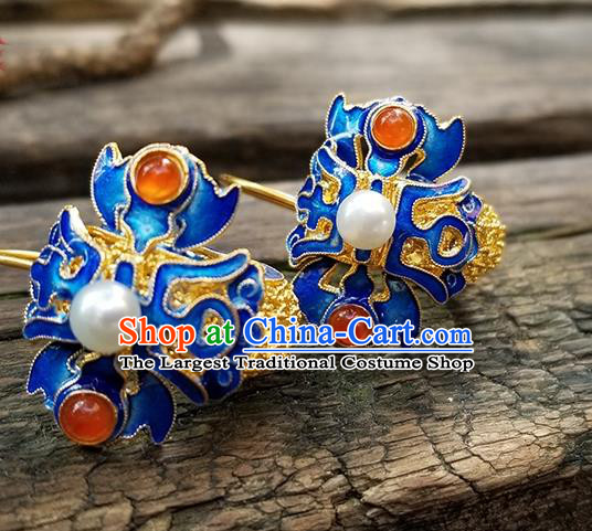 Handmade Chinese Cheongsam Ear Jewelry Qing Dynasty Empress Ear Accessories National Cloisonne Earrings Traditional Filigree Eardrop