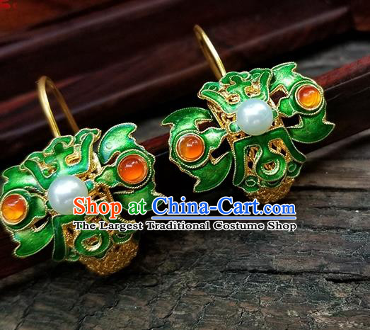 Handmade Chinese Traditional Filigree Eardrop Cheongsam Ear Jewelry Qing Dynasty Empress Ear Accessories National Cloisonne Green Earrings