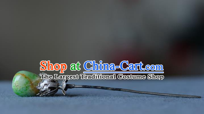 Chinese Handmade Qing Dynasty Imperial Consort Hair Stick Ancient Empress Silver Hairpin Traditional Court Woman Jade Hair Accessories