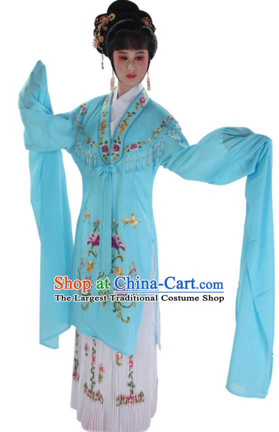 Chinese Shaoxing Opera Actress Light Blue Water Sleeve Dress Ancient Nobility Lady Garment Costume Traditional Beijing Opera Hua Tan Clothing