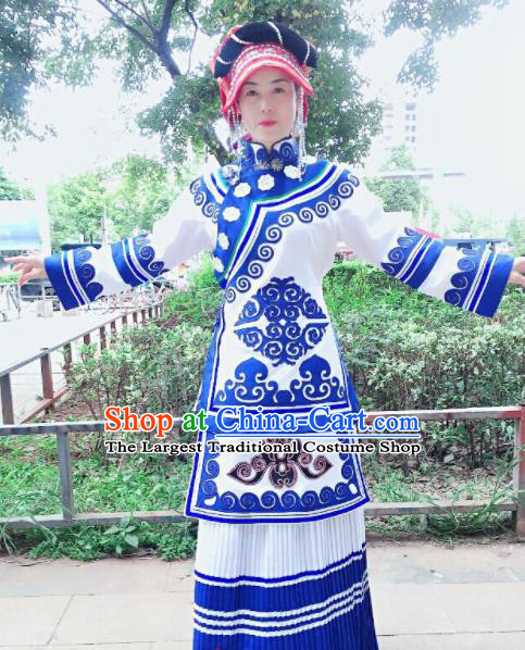 Chinese Yunnan Ethnic Group Folk Dance Garment Costumes Qiang Minority Women Dress Clothing Yi Nationality Informal Uniforms