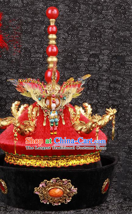 Chinese Traditional Drama Manchu Queen Headwear Qing Dynasty Empress Phoenix Hat Ancient Court Woman Headdress