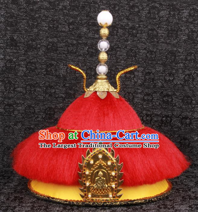 Chinese Ancient Padishah Headdress Traditional Drama Manchu Monarch Headwear Qing Dynasty Emperor Hat