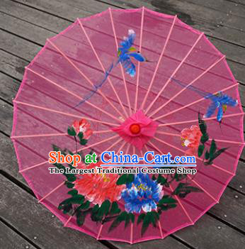 Chinese Handmade Rosy Silk Umbrella Traditional Hanfu Prop Bumbershoot Painting Peony Umbrella Classical Dance Umbrellas