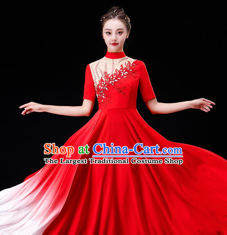 Professional Chorus Performance Costume Modern Dance Red Dress Women Group Dance Fashion