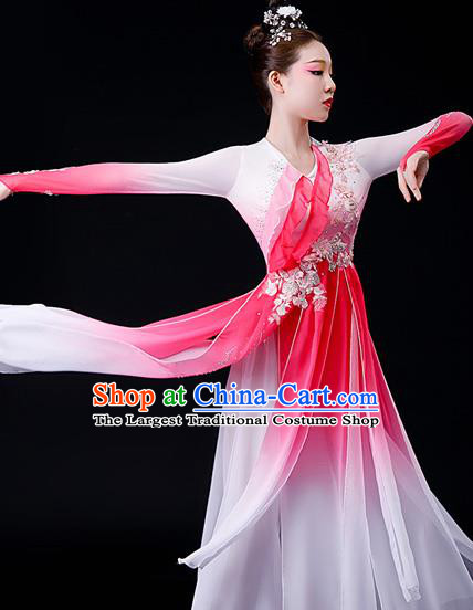 China Stage Performance Fashion Classical Dance Pink Dress Women Group Dance Garment Costume Umbrella Dance Clothing