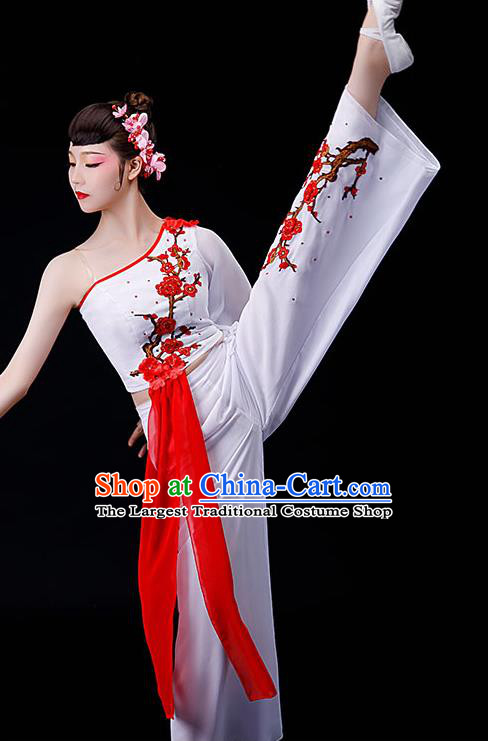 Chinese Women Square Performance Apparels Folk Dance White Uniforms Traditional Fan Dance Garment Costumes Yangko Dance Clothing