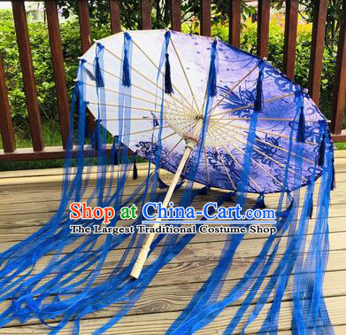 Chinese Ancient Swordswoman Ribbon Tassel Umbrella Classical Dance Umbrella Traditional Hanfu Umbrella Handmade Silk Umbrellas