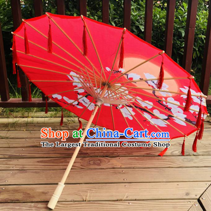 Chinese Stage Performance Umbrella Traditional Hanfu Bumbershoot Classical Dance Prop Printing Mangnolia Silk Umbrella Classical Dance Umbrellas