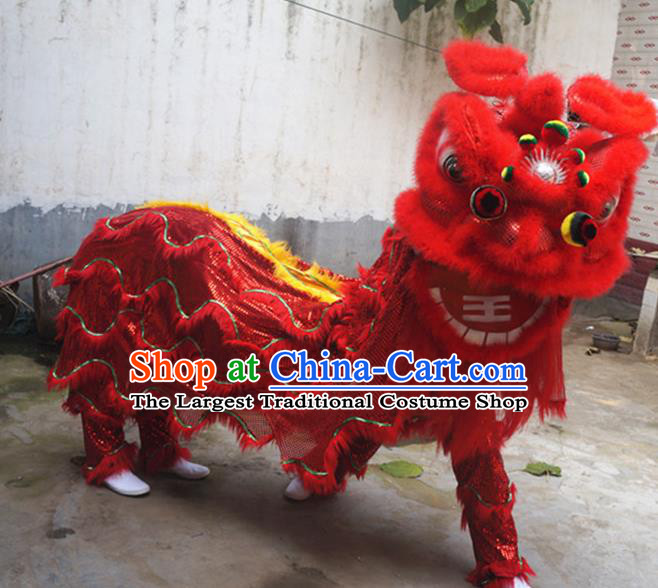 Chinese Lion Dancing Competition Costumes Set Folk Dance Red Fur Accessories Lion Dance Smile Head New Year Performance Props