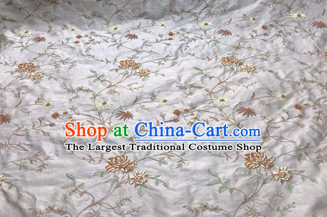 China Qipao Dress Damask Cloth Tang Suit Silk Fabric Traditional Cheongsam Embroidered Drapery Classical White Brocade Material