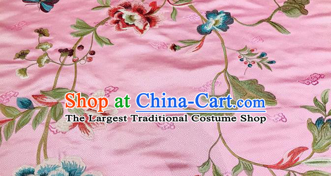 China Tang Suit Damask Fabric Traditional Embroidered Peony Silk Drapery Classical Cheongsam Pink Brocade Material Wedding Dress Satin Cloth