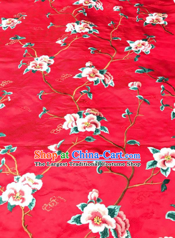 China Traditional Silk Fabric Embroidered Peach Blossom Satin Material Court Red Brocade Drapery Classical Cheongsam Damask Cloth