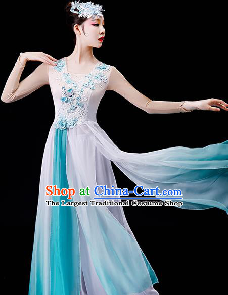 China Stage Performance Fashion Uniforms Classical Dance Light Green Chiffon Dress Umbrella Dance Garment Costumes Women Group Dance Clothing