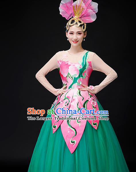 Professional Opening Dance Garment Women Group Dance Fashion Lotus Dance Performance Costume Modern Dance Green Dress